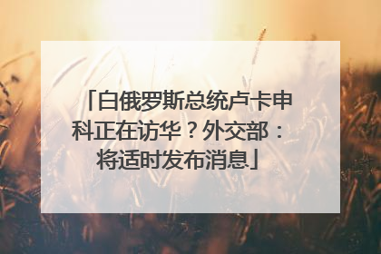 白俄罗斯总统卢卡申科正在访华？外交部：将适时发布消息